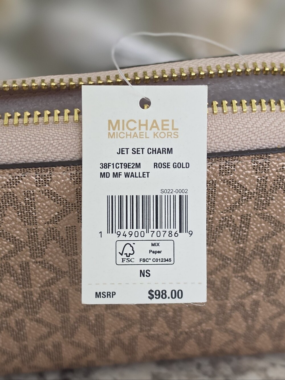 Michael Kors Jet Set Logo Medium Rose Gold Wallet - Picture 5 of 6